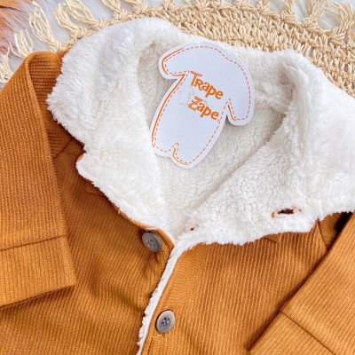 Conj. Casaco Canelado Cotele com Pelinho e Calça de Linho - Ferrugem